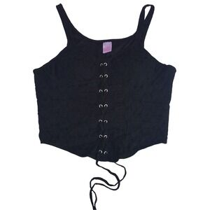 No Boundaries Black Lace CoTank Top‎ Lace Up Front XL 15-17 Gothic